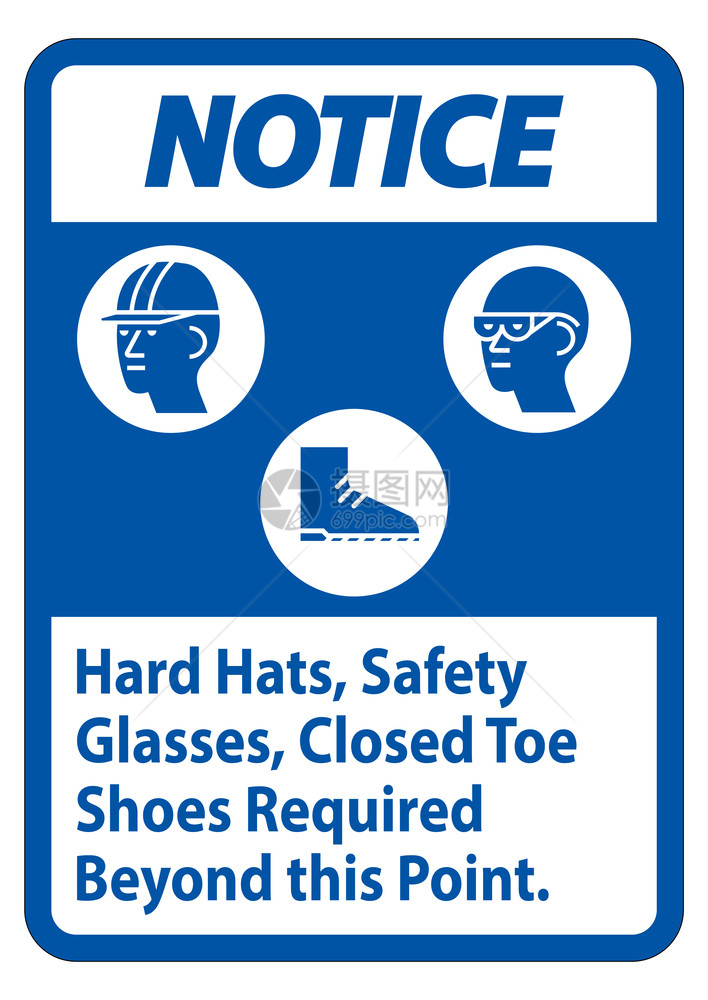 标记硬帽子安全眼镜超过此点所需的闭脚鞋图片