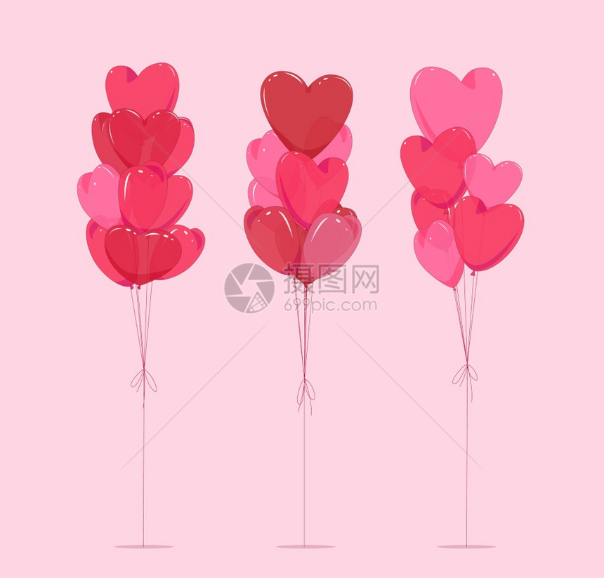 一组气球花束以孤立背景的心脏形式成矢量图解图片