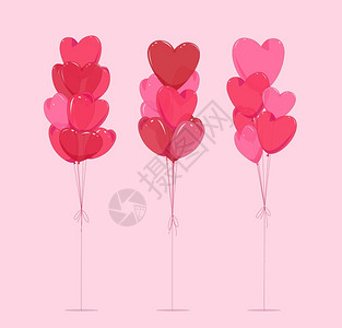一组气球花束以孤立背景的心脏形式成矢量图解背景图片