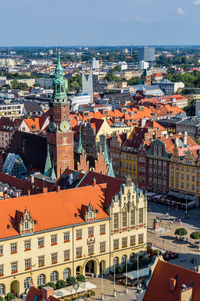 夏季日在Poland的wrocla市场广的空中观察图片