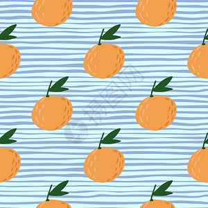 蓝色条纹背景上的橙色桔子矢量元素图片