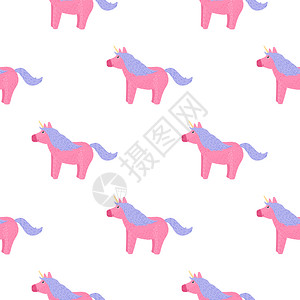 底色白色的无缝模式的粉色独角兽背景图片