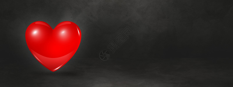 3红色心脏被隔离在黑色工作室的横幅上插图红色心脏被黑工作室的横幅上图片
