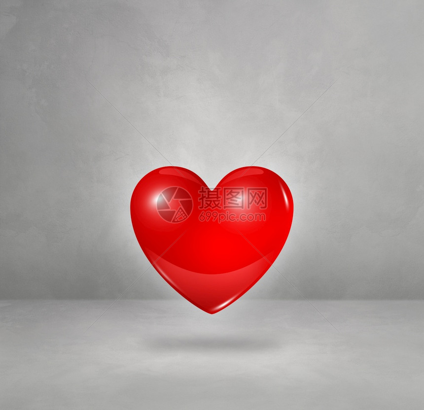 3个红色心脏被隔离在混凝土演播室背景上3个插图红色心脏被混凝土演播室背景上图片