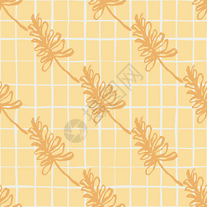 夏季简单花草枝装饰品无缝图案橙色背景图片