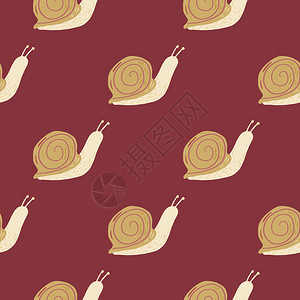 阿卡贝拉动物无缝模式包括蜗牛的简单轮廓棕色螺旋形状插画