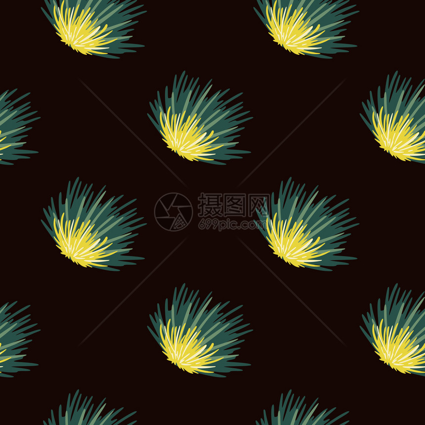 黄色和绿的树丛圆形柱黑色背景上的圆柱形树丛用于壁纸纺织包装物印刷矢量图示黄色和绿的树丛圆形图案黑色背景上的圆柱形树丛图片