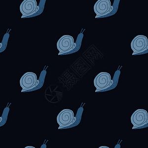 无缝模式深色背景蓝色蜗牛图案图片