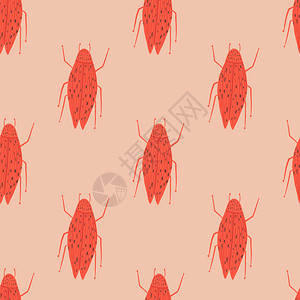 无缝模式橘红色昆虫图案在橘粉色背景上背景图片