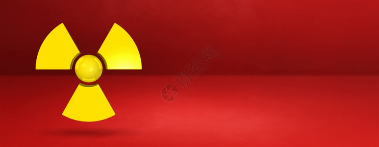 红色工作室背景横幅上的放射符号3D插图红色工作室背景横幅上的放射符号背景图片