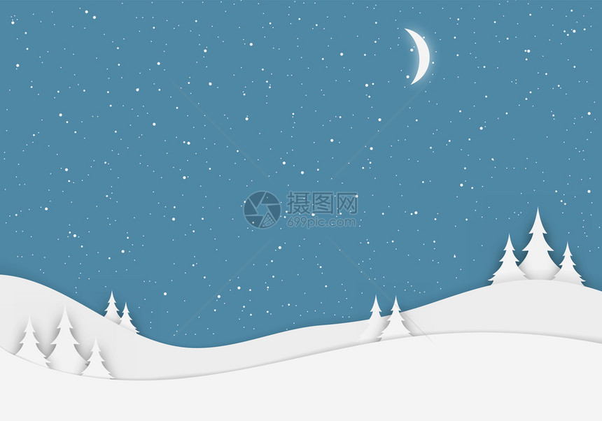 冬夜风景明信片矢量图海报和冬季设计图图片