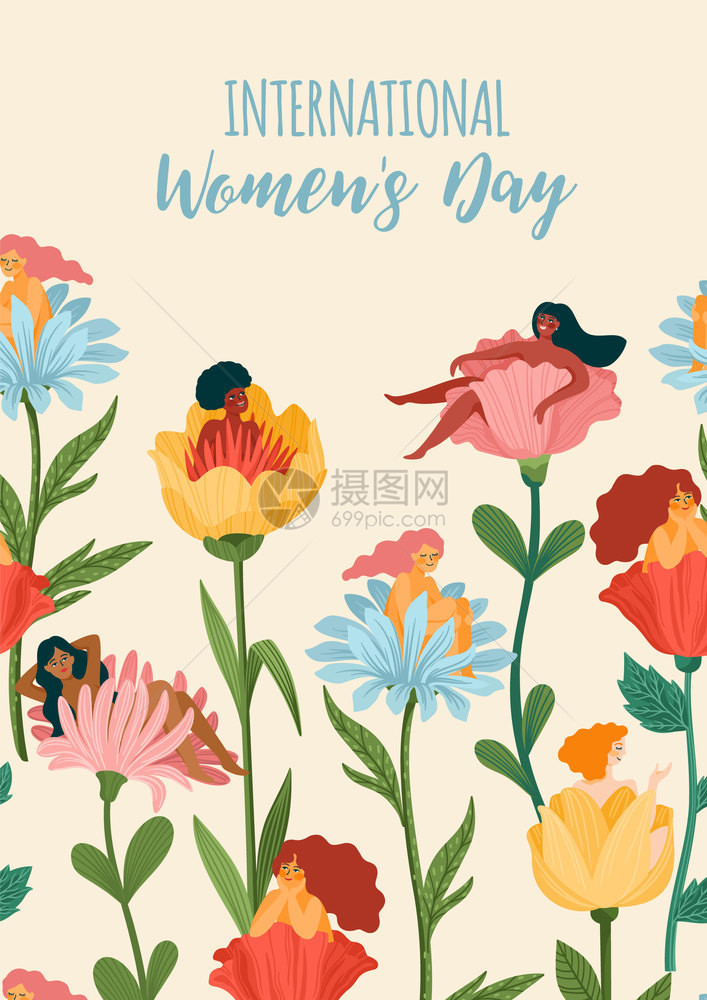 国际妇女节躺在花朵里的美丽女人图片