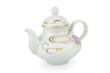 古典风格的陶瓷茶壶白色背景旧茶壶图片
