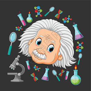 爱因斯坦教授使用物理和实验室工具插画