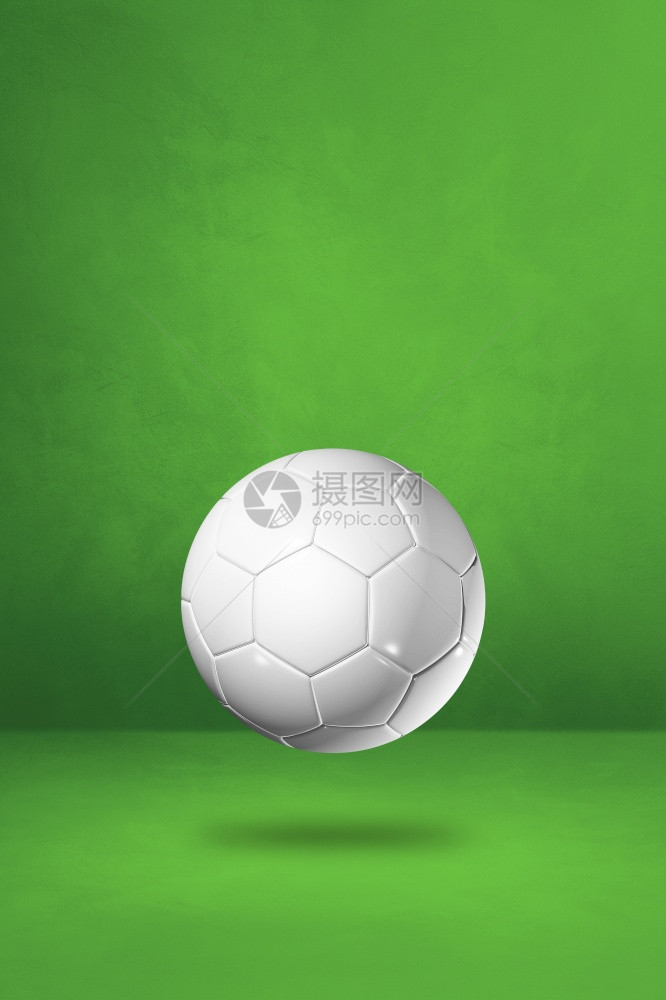 以绿色工作室背景孤立的白色足球3d插图以绿色工作室背景孤立的白色足球图片