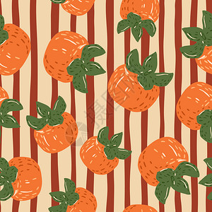 随机无缝涂鸦图案带有橙色的persimon装饰品条纹背景用于织物设计纺品印刷包装封面矢量说明装饰品条纹背景背景图片