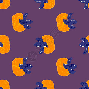 剪贴簿纺品天然食物无缝模式包括橙色和海军蓝的双紫背景适合织物设计纺品印刷包装覆盖矢量说明天然食物无缝模式橙色和海军蓝的双紫背景插画