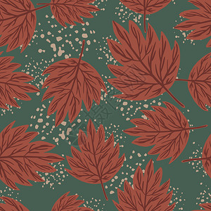 褐红色的森林自然无缝图案有随机的观赏花栗叶深色背景有飞溅织物设计纺品印刷包装覆盖矢量说明的装饰背景暗色有飞溅插画