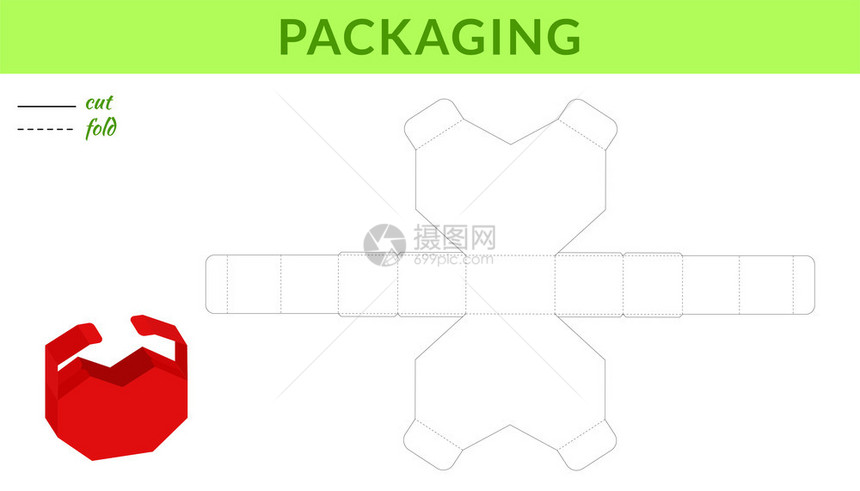 红色爱心折纸模型卡通矢量元素图片