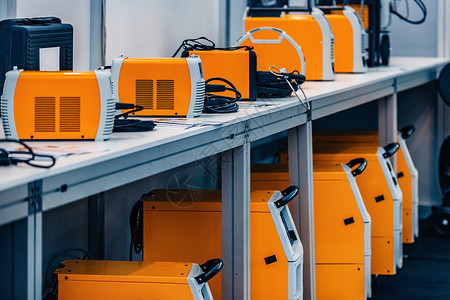 工厂中的便携式橙色焊接机使用防护气体miga焊接法图片