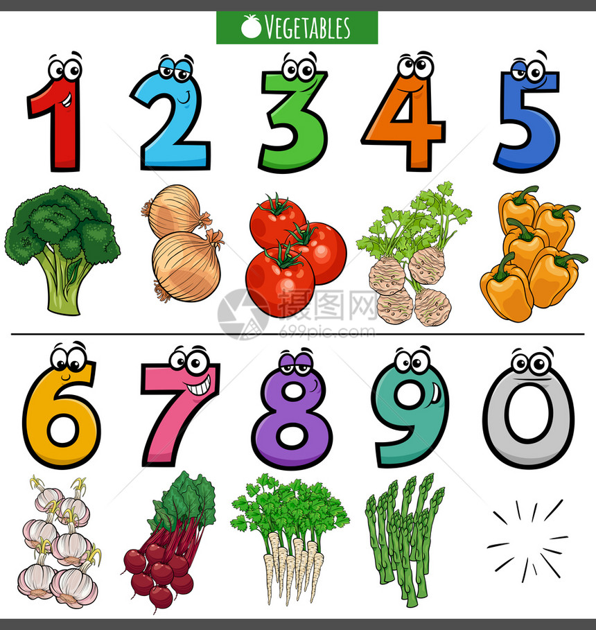 带有蔬菜数字以一至九图片