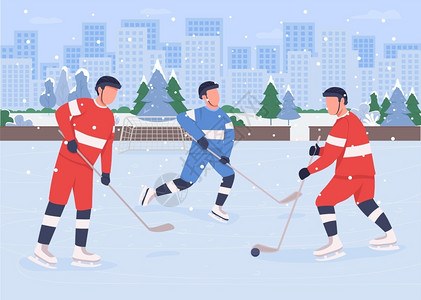 滑冰运动员在玩曲棍球的运动员们插画