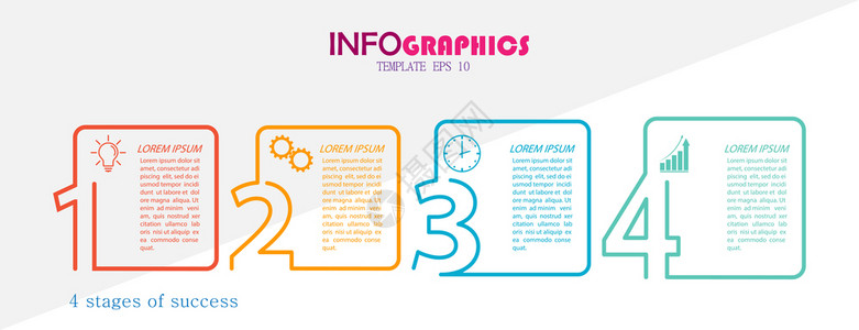 具有象形图的地4个业务阶段培训营销或财务成功的模板图片