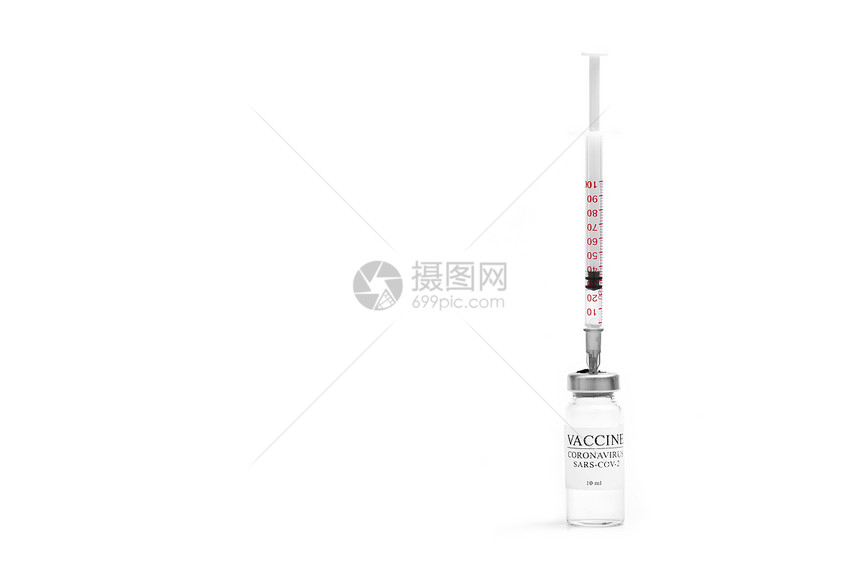 实验室医院或药房的液体疫苗冠状的医药瓶用于疫苗接种的医疗玻璃瓶和注射器白背景的液体疫苗图片