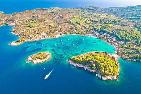 扬迪亚半岛科库拉岛的格迪纳湾海群岛croati背景