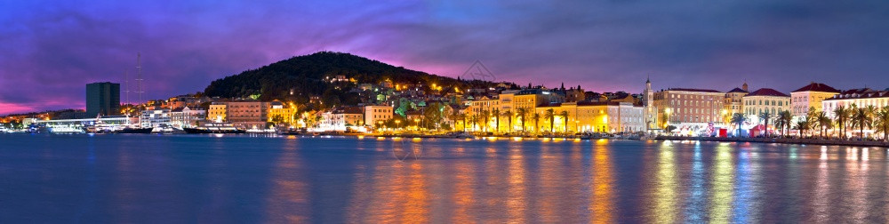 海滨和马詹山丘多彩的黄昏全景观光croati的dlmti地区图片