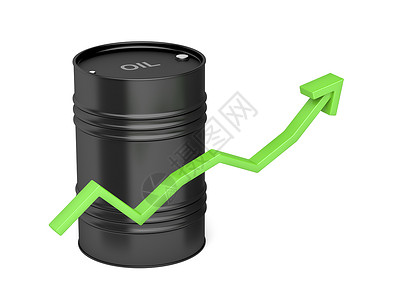手绘一桶油石油价格上涨绿色箭和油桶的概念形象背景