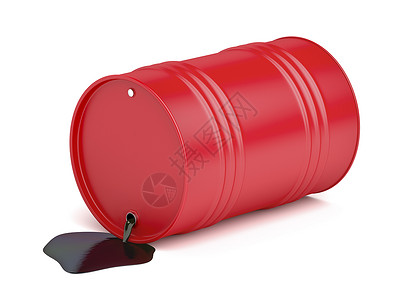 白色背景的红桶溢出石油图片