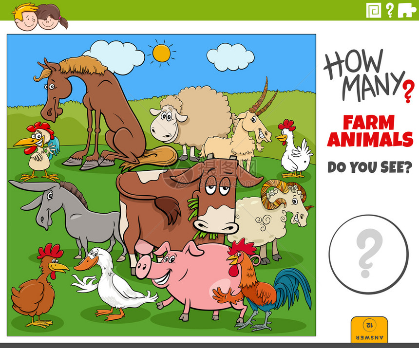 卡通农场儿童教育计数插图图片