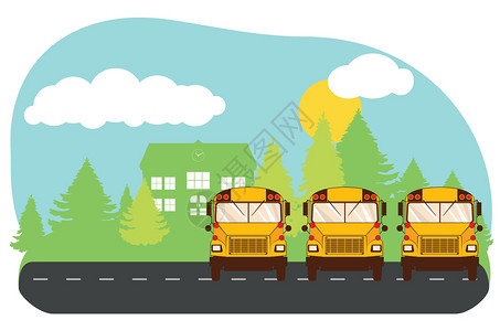 学校黄色公共汽车平面插图图片