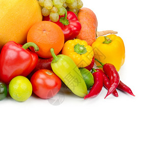 在白色背景中隔离的水果和蔬菜种类免费文本空间图片