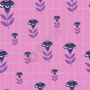 无缝随机图案包括紫色民间花环图案彩色粉背景图片