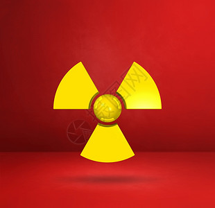 红色工作室背景上的放射符号3D插图红色工作室背景上的放射符号图片