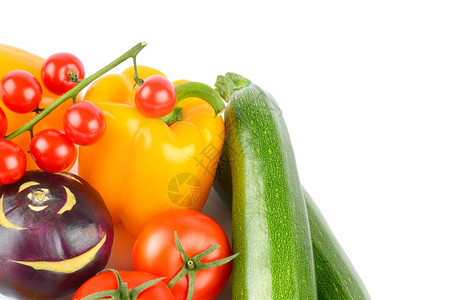 白色背景上隔离的成套蔬菜健康食品免费文字空间图片
