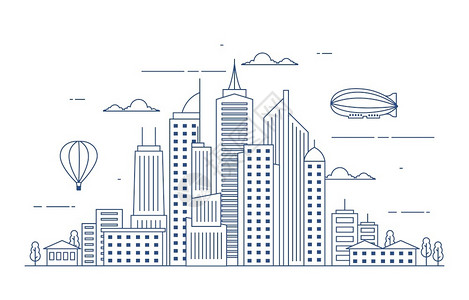 气球城市城市建设景观线插图插画