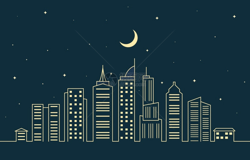 城市夜间建设景观线插图图片