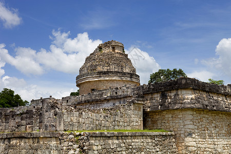 尤伊奇墨西哥尤卡坦奇琴伊察的古代玛雅神庙详图背景