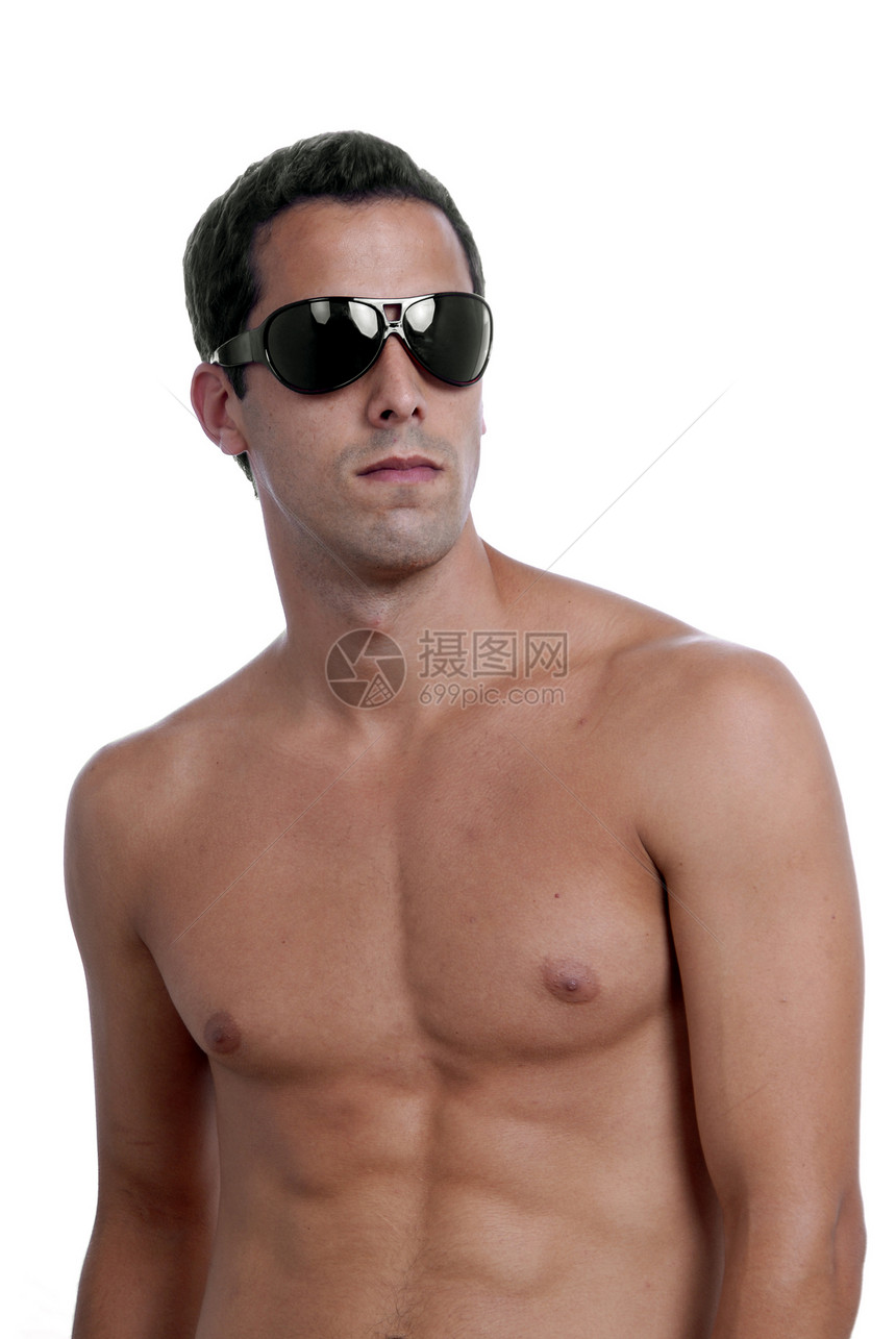 带有太阳眼镜的裸肌肉男模型图片