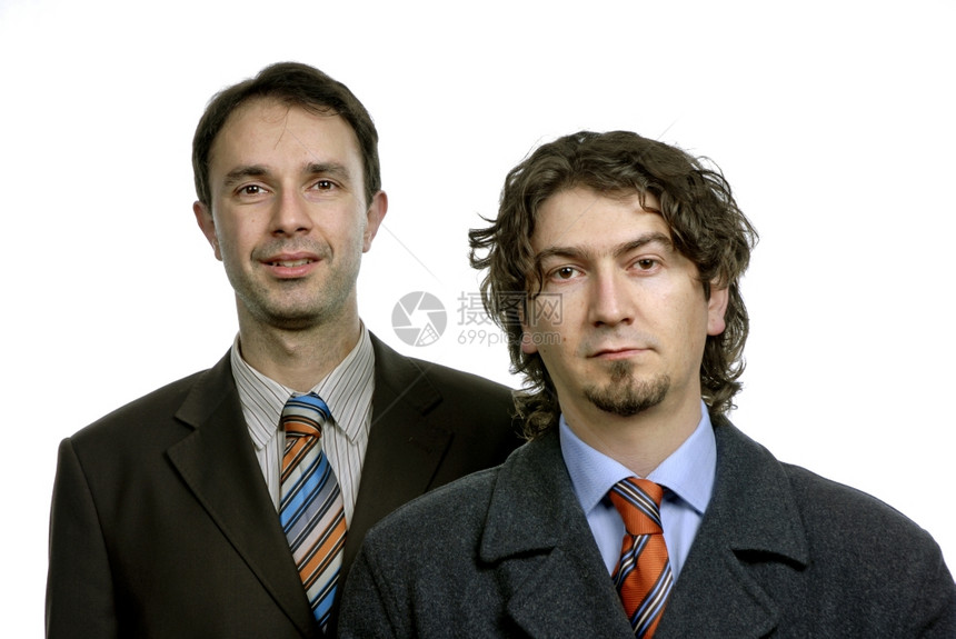 两名年轻商人画白色的肖像图片