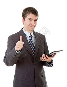 商人用平板电脑拇指图片