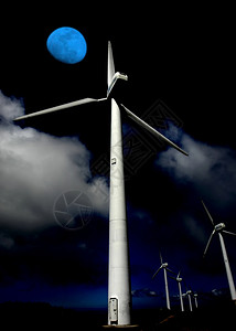 巨型能源风涡轮机和月亮图片