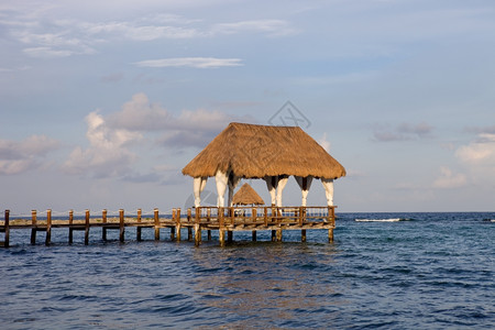 在墨西哥Yucatn半岛的criben海的木头码图片