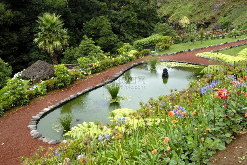 位于Azores群岛花园中的小湖图片