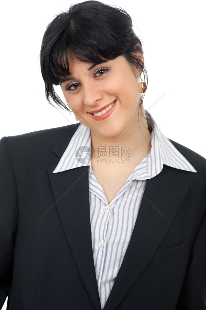 以白色背景孤立的年轻商业妇女肖像图片