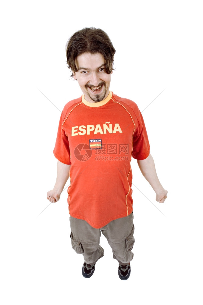 幸福的西班牙人支持者孤立在白色上图片
