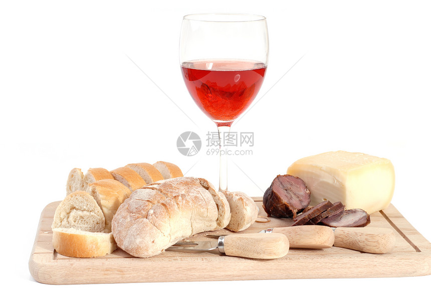 一套红葡萄酒食物白孤立于此图片